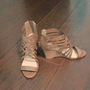 JustFab Strappy Tan Wedge